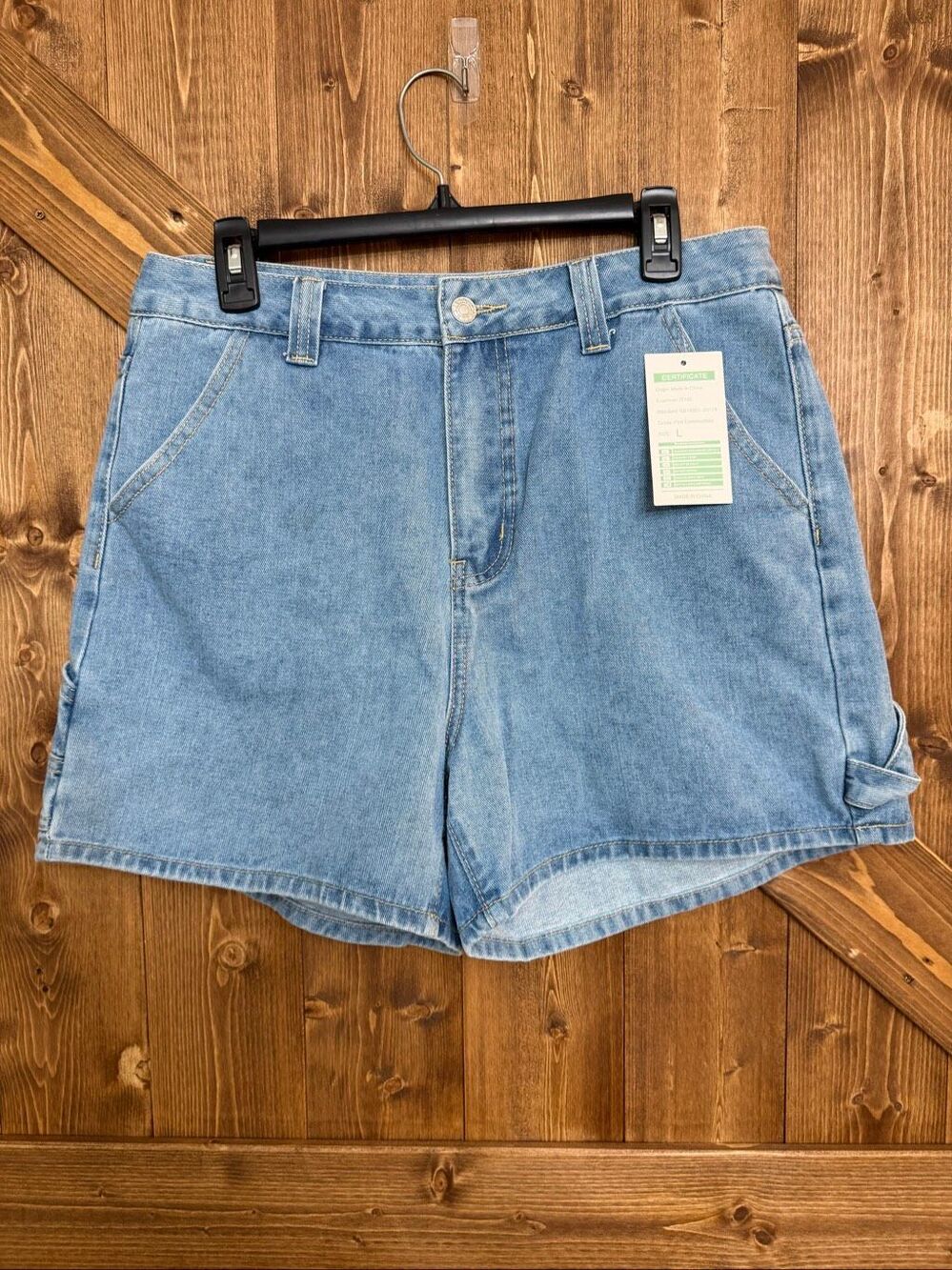 Women’s Denim Carpenter Shorts Size Large High Rise 4” Inseam(9139)